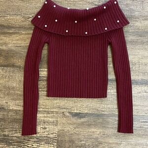 Sweet Rain Maroon Beaded Sweater Women Small
